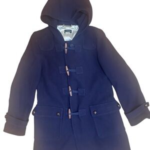 Navy Blue Women’s Peacoat, Virgin Wool, Sz Medium, Toggle Buttons, with Hood